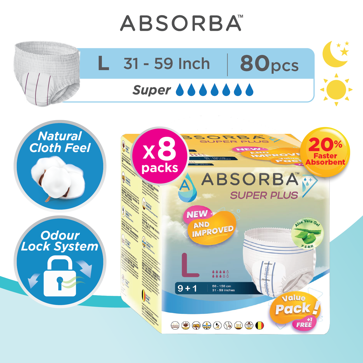 Absorba Super Plus Pull Up Pants - (L) 9+1