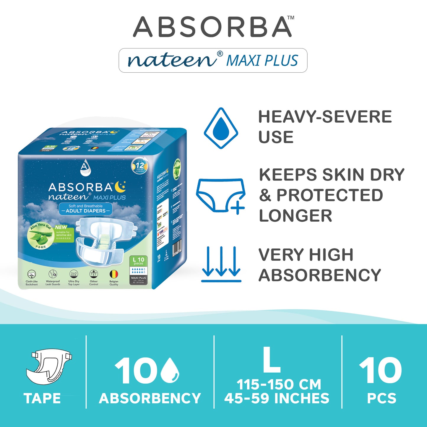 Nateen MAXI Plus (Adult Diapers - 10 Pieces)