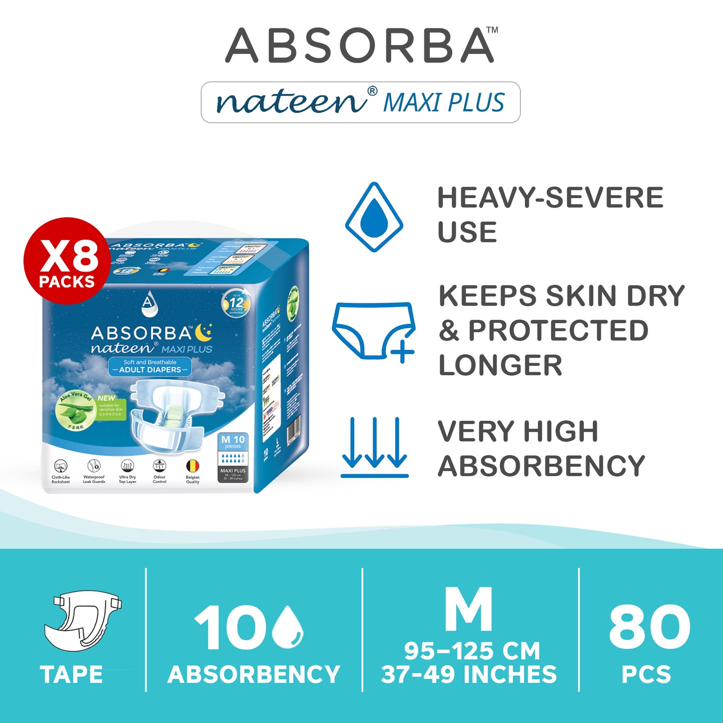 Nateen MAXI Plus (Adult Diapers - 10 Pieces)