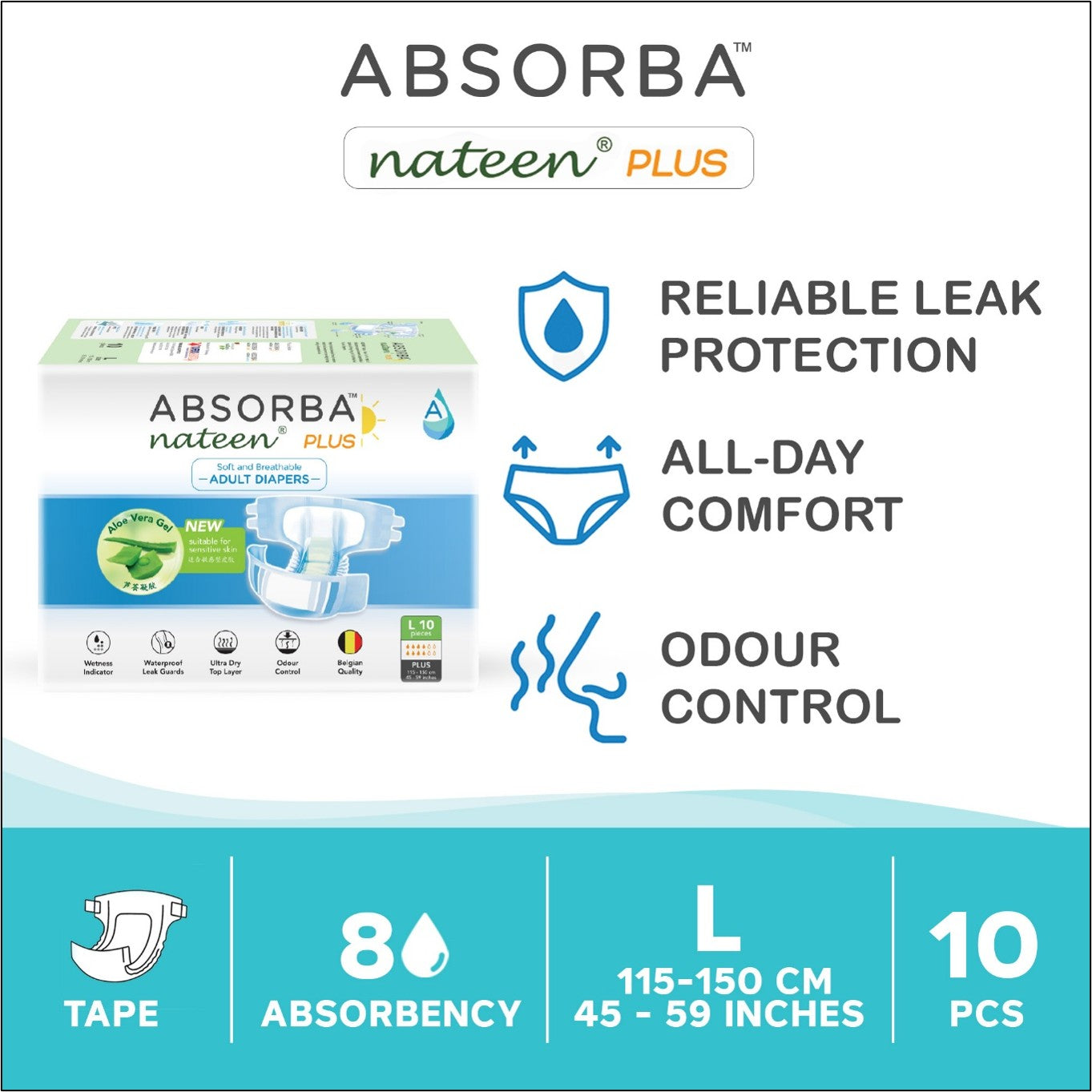 Nateen Plus (Adult Diapers - 10 Pieces)