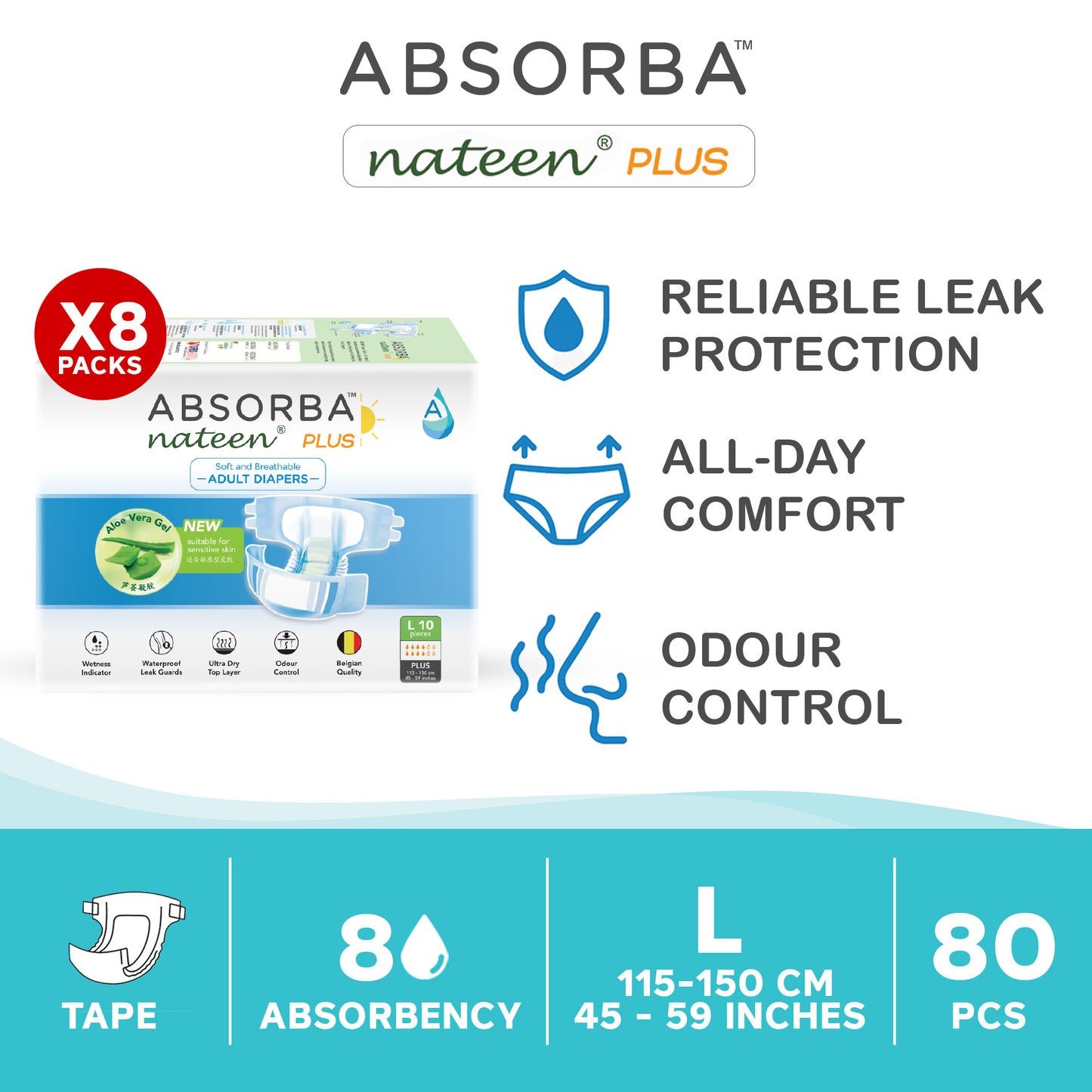 Nateen Plus (Adult Diapers - 10 Pieces)