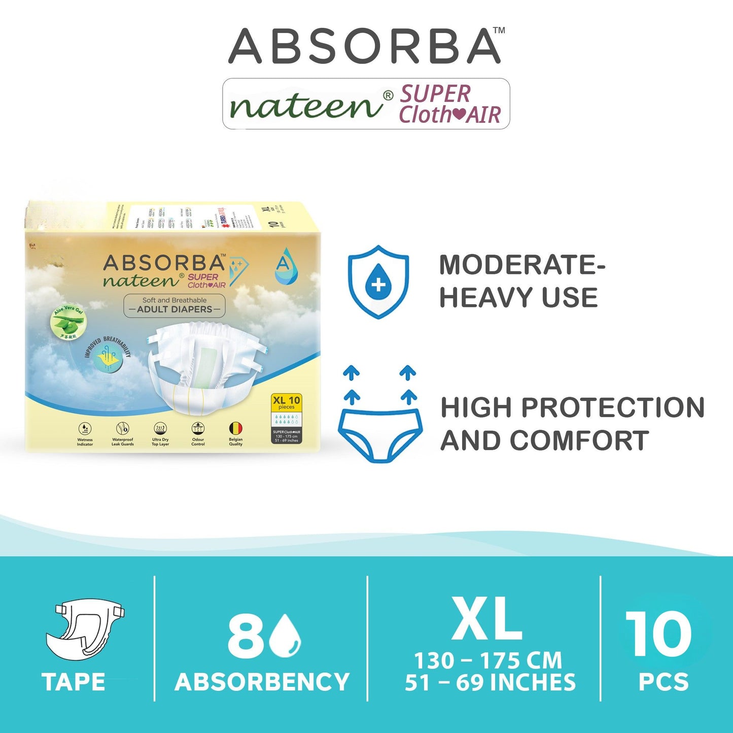 Nateen Super ClothAir (Adult Diapers - 10 Pieces)